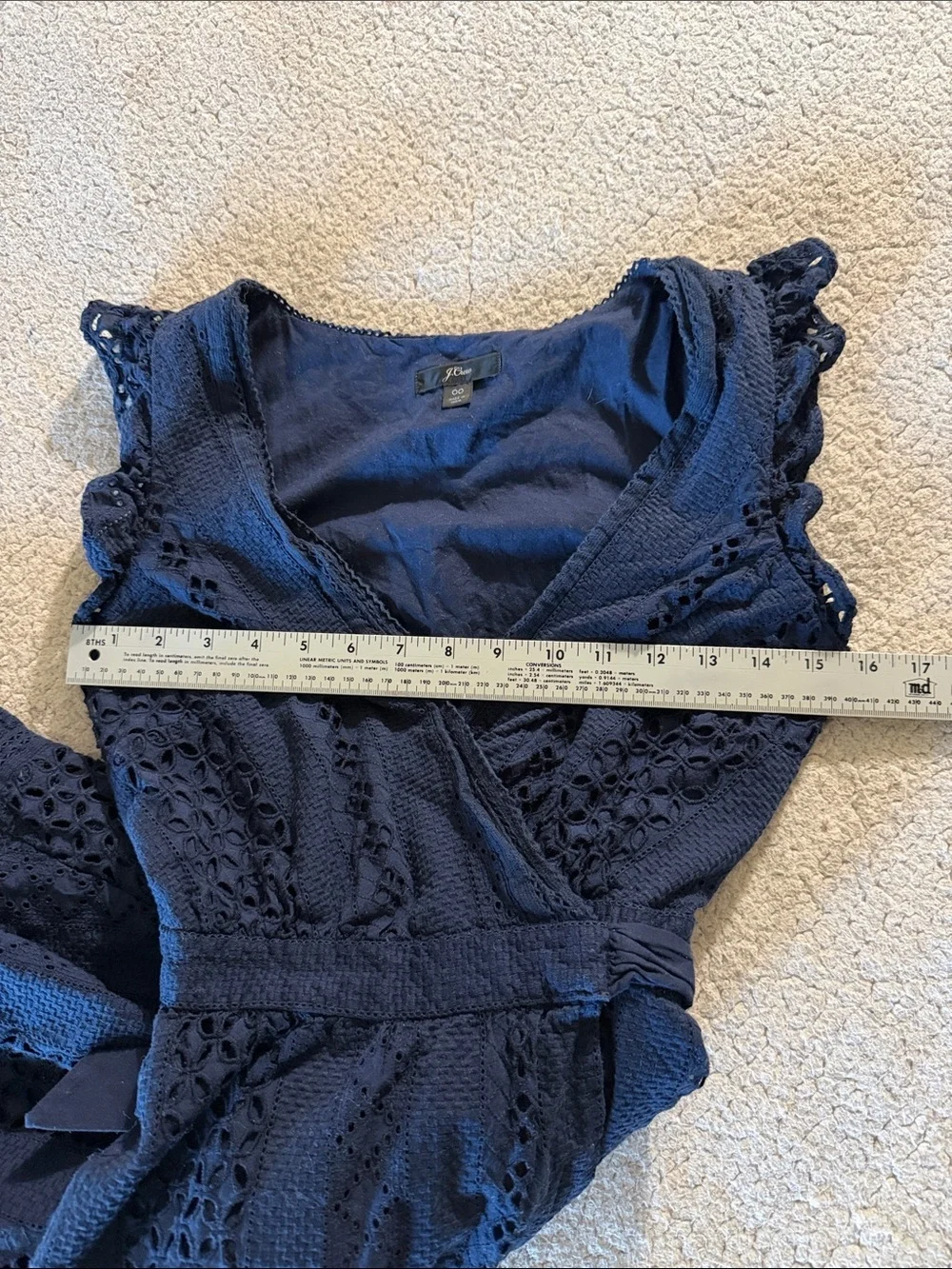 J. Crew Navy Eyelet Wrap Midi Dress with Ruffle Sleeves 100% Cotton 00